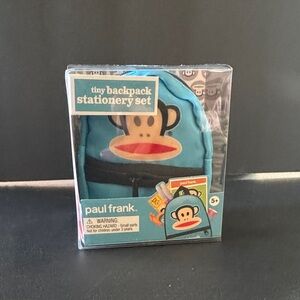 Unisex Blue Paul Frank Mini Backpack w/ Carabiner Stationery Set NIP New Julius